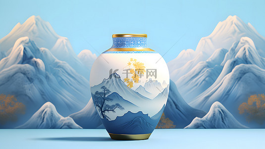 中国风青花瓷瓷器山水背景