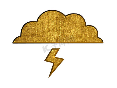 3d 金色云和闪电符号