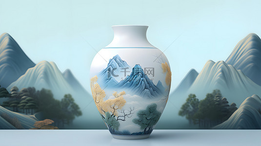 山水背景图片_中国风青花瓷瓷器山水背景