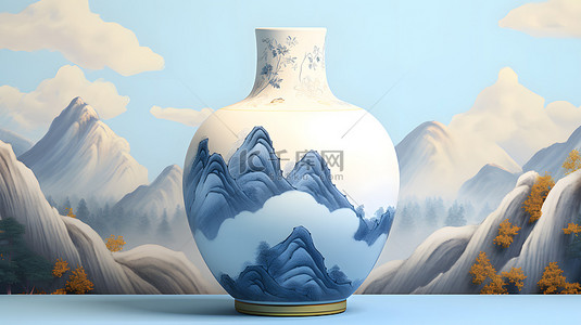 山水背景图片_中国风青花瓷瓷器山水背景