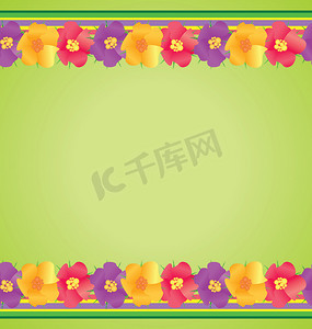 五颜六色的花朵边框绿色背景春天自然矢量