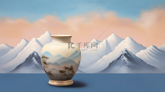 山水背景图片_中国风青花瓷瓷器山水背景