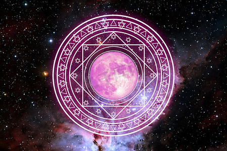 三色火焰摄影照片_魔法六星中的粉红色月亮洋红色能量旋转缓慢出现ga