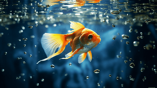 一条橙色的鱼在池塘里游动