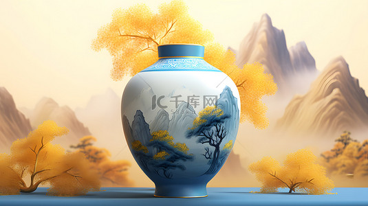 国风瓷器背景图片_中国风青花瓷瓷器山水背景