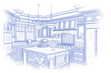 白底蓝色定制厨房设计图
