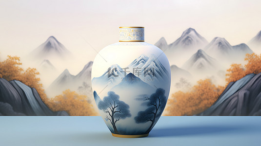 山水背景图片_中国风青花瓷瓷器山水背景