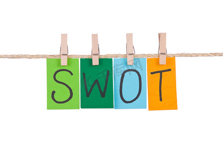 词摄影照片_SWOT，彩词挂在绳子上