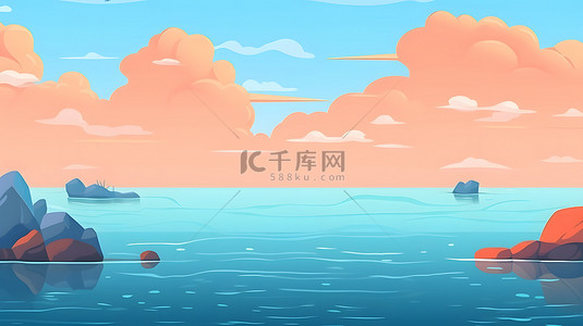 海洋卡通背景图片_卡通风格海洋水面背景