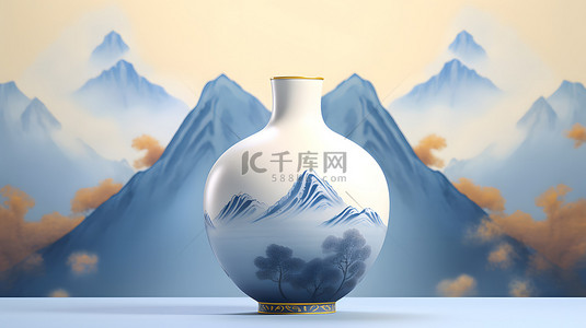 中国风青花瓷瓷器山水背景