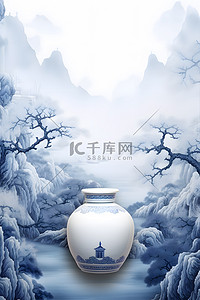 背景图片_中国风青花瓷瓷器山水背景