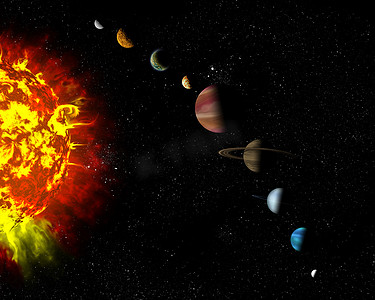 显示我们太阳系中行星顺序的插图