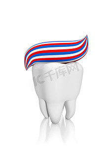 3d 插图：人类牙齿和牙膏。