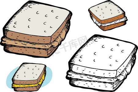 手绘烤面包摄影照片_孤立的三明治