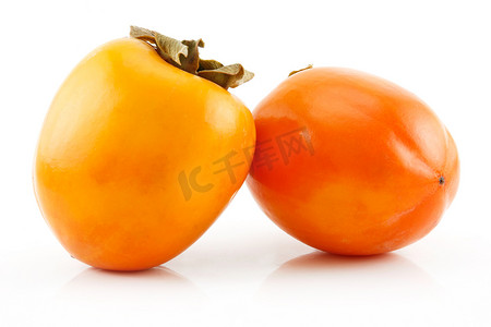 柿子果实摄影照片_成熟的柿子果实上白色孤立