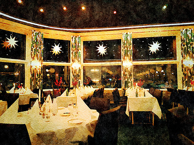 冬天水彩摄影照片_为圣诞晚餐装饰的房间的数字水彩风格