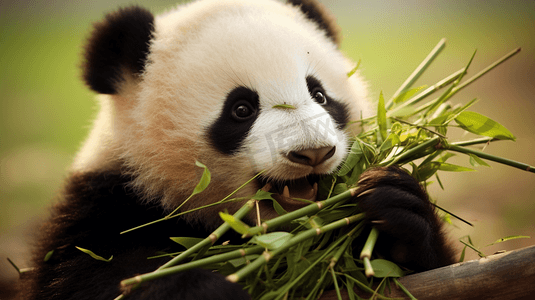 卡通竹子边框摄影照片_熊猫吃竹子