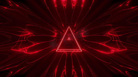 反光摄影照片_红色发光幻想三角形线框设计与反光背景墙纸 3d 插图