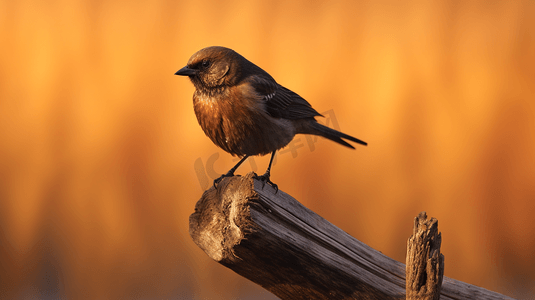 棕色木棍上的棕黑相间的鸟
