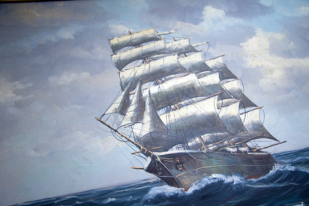 “复古油画，帆船”