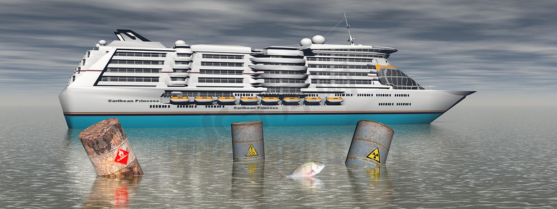 帆船海洋摄影照片_船舶对海洋的污染 — 3d 渲染