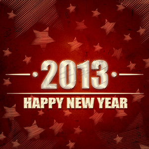 快乐新的一年 2013 年在红色复古背景与星星