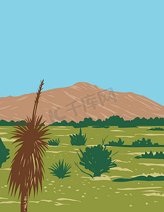仙人掌国家公园内林孔山的林孔峰亚利桑那州科罗纳多国家森林的林孔山荒野 WPA 海报艺术