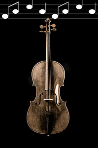 音乐会摄影照片_黑色背景中大提琴的棕褐色
