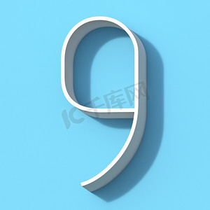 带阴影数字 9 NINE 3D 的线条字体