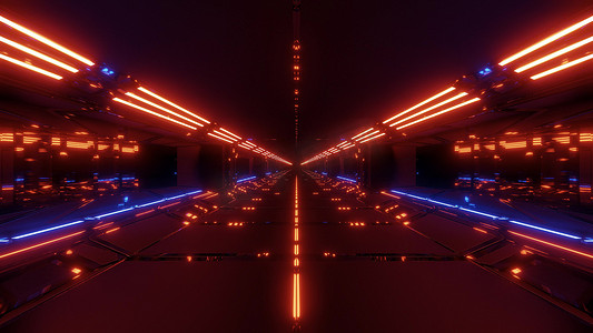 笔触摄影照片_具有光笔触和反射的未来派科幻隧道走廊 3d 渲染背景壁纸