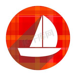 孤立的游艇红色平面图标