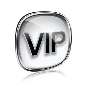 vip买二送一摄影照片_“VIP 图标灰色玻璃，隔离在白色背景上。”