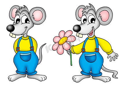 两只老鼠拿花