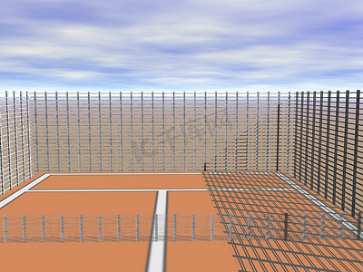 带标记和围栏的 Ash 网球场