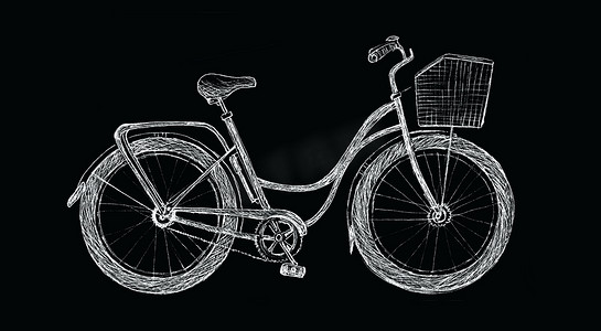 手绘自行车摄影照片_复古公路自行车手绘插图。