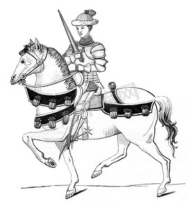 十五世纪，正规武装人员的上尉，复古 engravi
