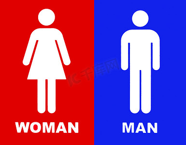 红色和蓝色的厕所标志