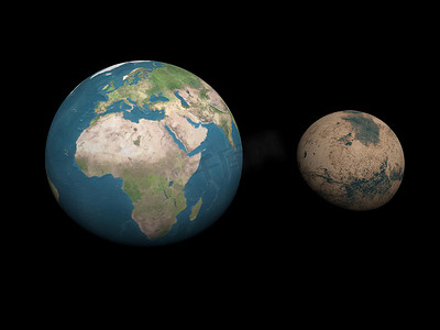 地球和火星行星大小比较 — 3D 渲染