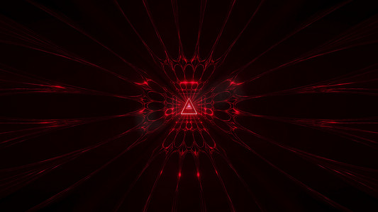 红色发光幻想三角形线框设计与反光背景墙纸 3d 插图