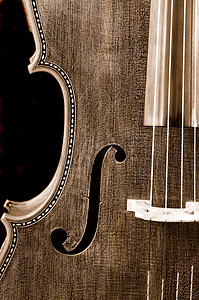 黑色背景中大提琴的棕褐色特写