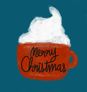 红色饮料海报摄影照片_圣诞快乐咖啡杯水彩画插图