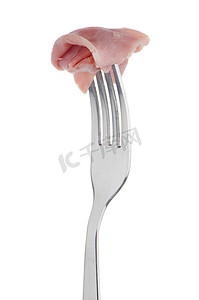 火腿片串在叉子上