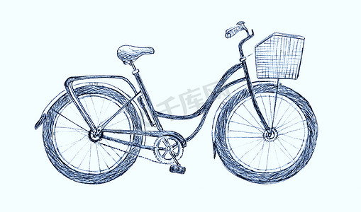 复古公路自行车手绘插图。