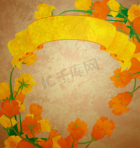 郁金香黄色卷轴横幅 grunge ������ 插图