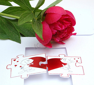 婚礼卡摄影照片_“婚礼卡上的丁香花，红色”