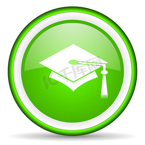 中学考试摄影照片_白色背景上的毕业绿色光泽图标