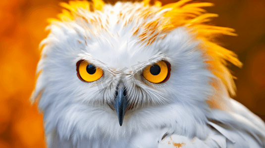 一只橙色眼睛的白色猫头鹰