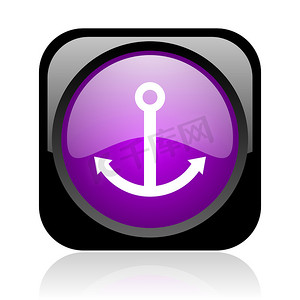 游艇图标摄影照片_锚黑色和紫色方形 web 光泽图标