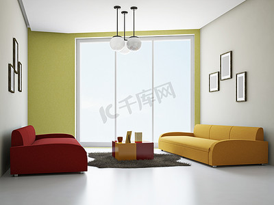带彩色沙发的客厅