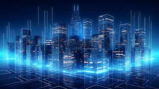 蓝色科技城市建筑背景